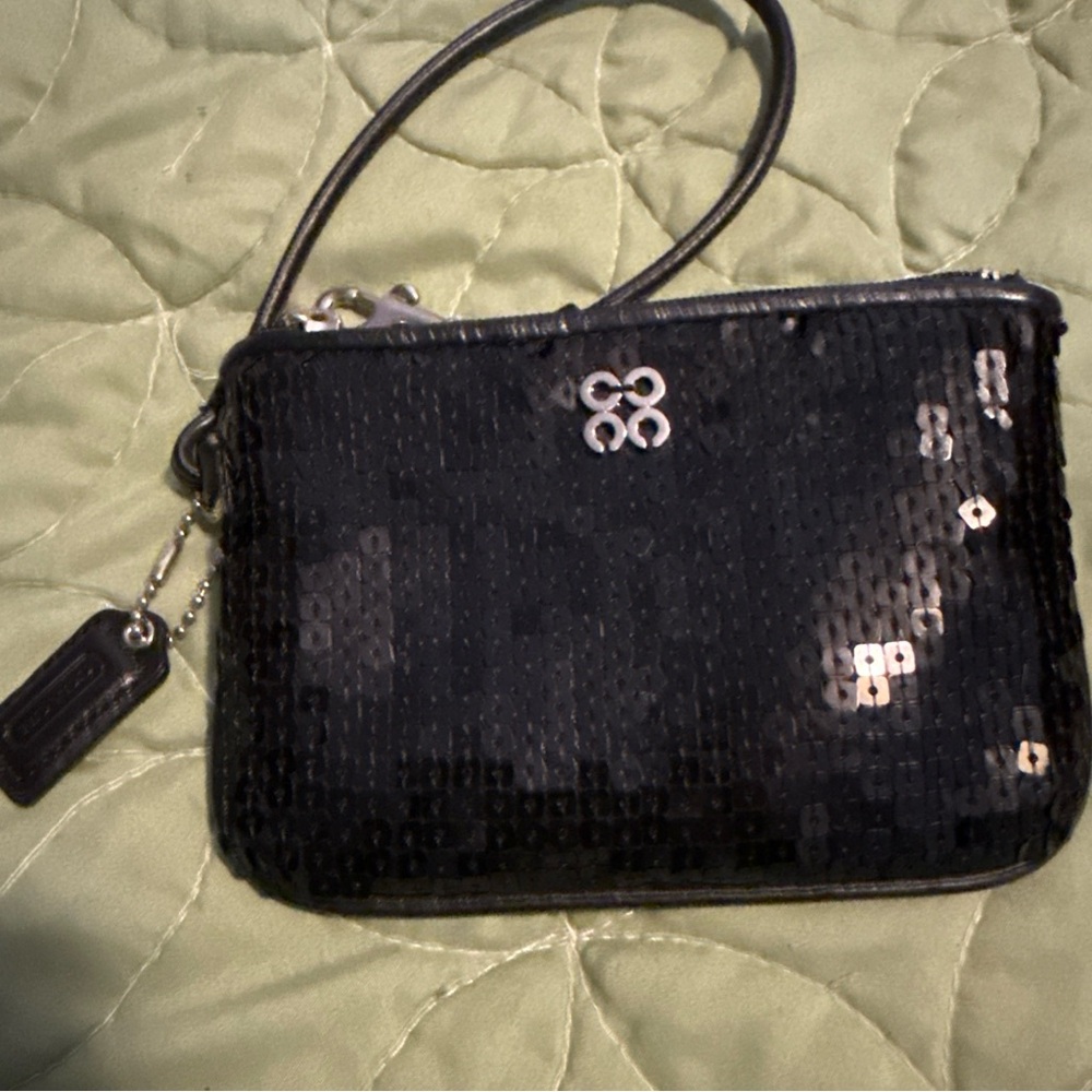COACH Black Sequins Universal Pouch Wristlet With Hangtag
